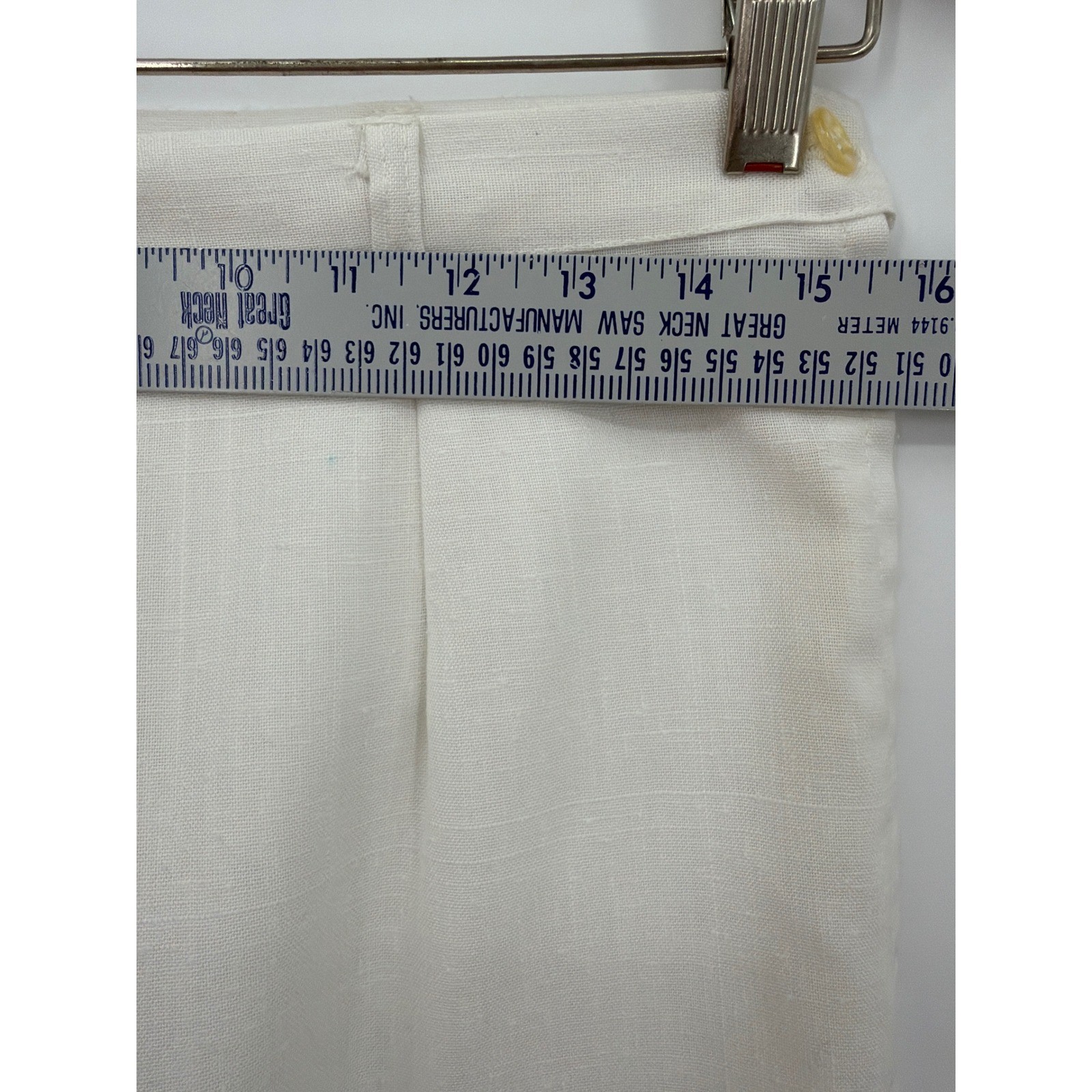 Vintage White Linen A Line Skirt Suit Set Blazer Midi Made in USA Size 15/16