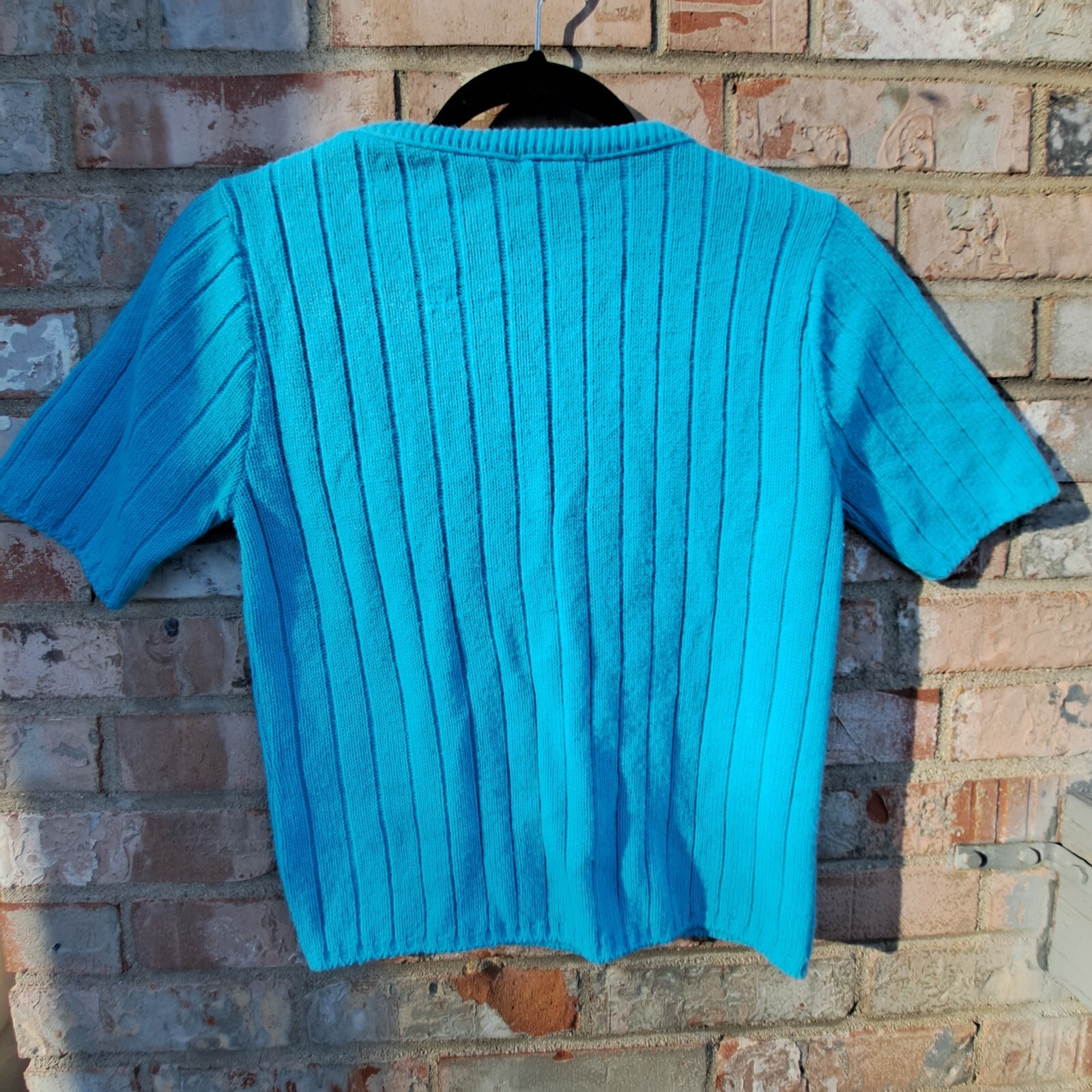 1950’s/60’s Orlon Acrylic Bright Teal Blue Fitted Crop Sweater xs /med