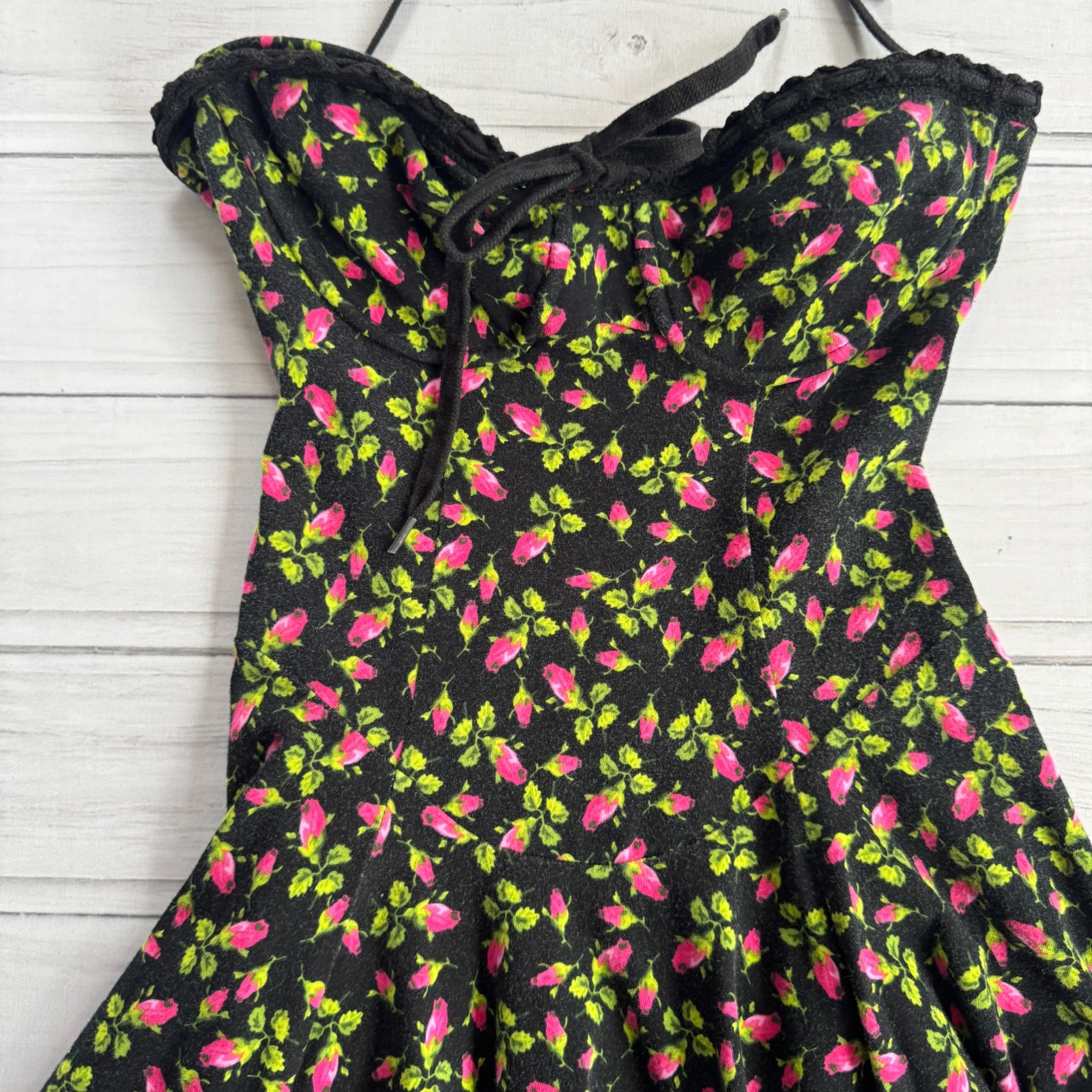 BETSEY JOHNSON Rosebud Floral Y2K „VINTAGE” Punk Label Stretch Cotton Dress P XS