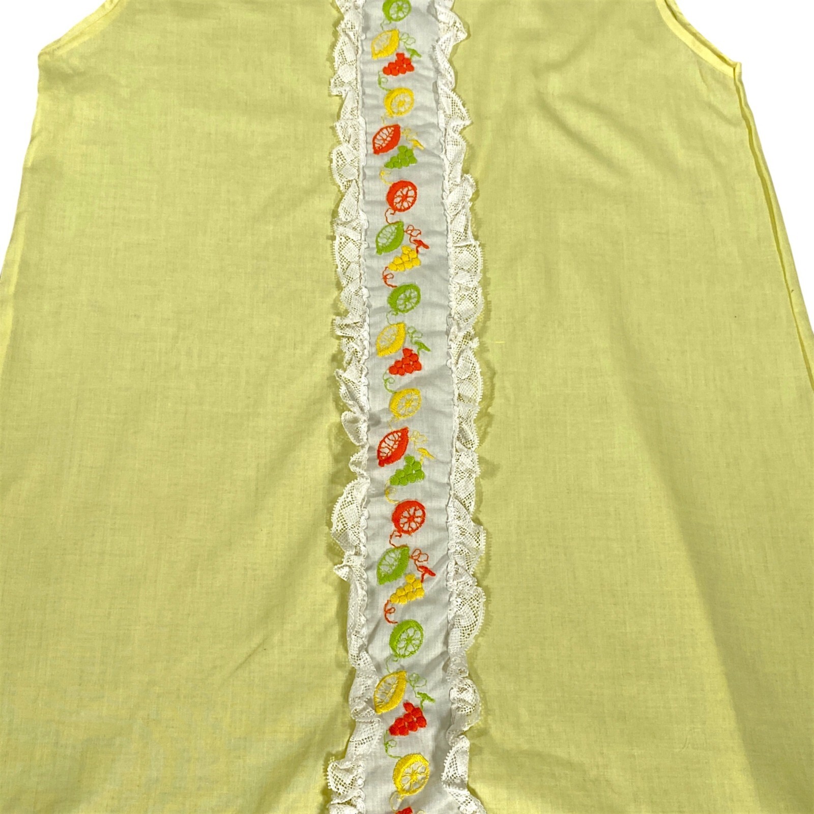 Vintage Nightgown Womens L Yellow Sleeveless Embroidery Lace Rushed Hem Modest