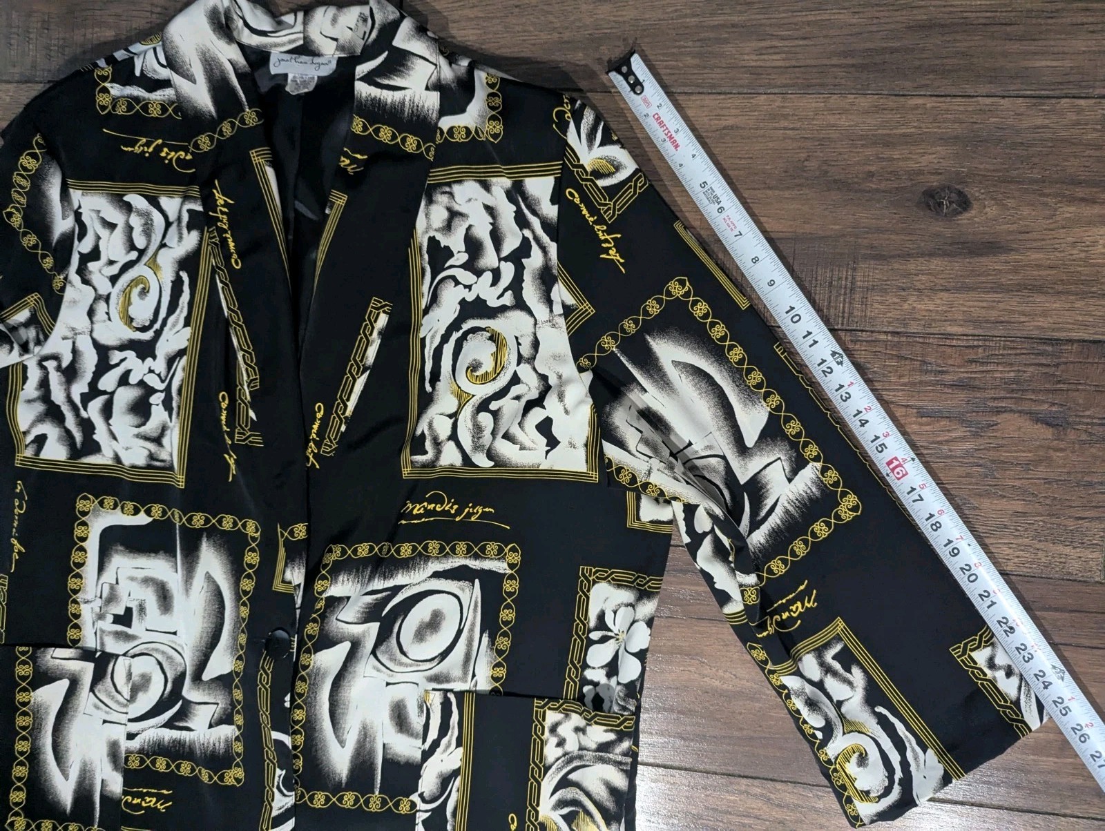 Jonathan Logan Vintage Black White & Gold Unique Abstract Print Blazer Size 3X