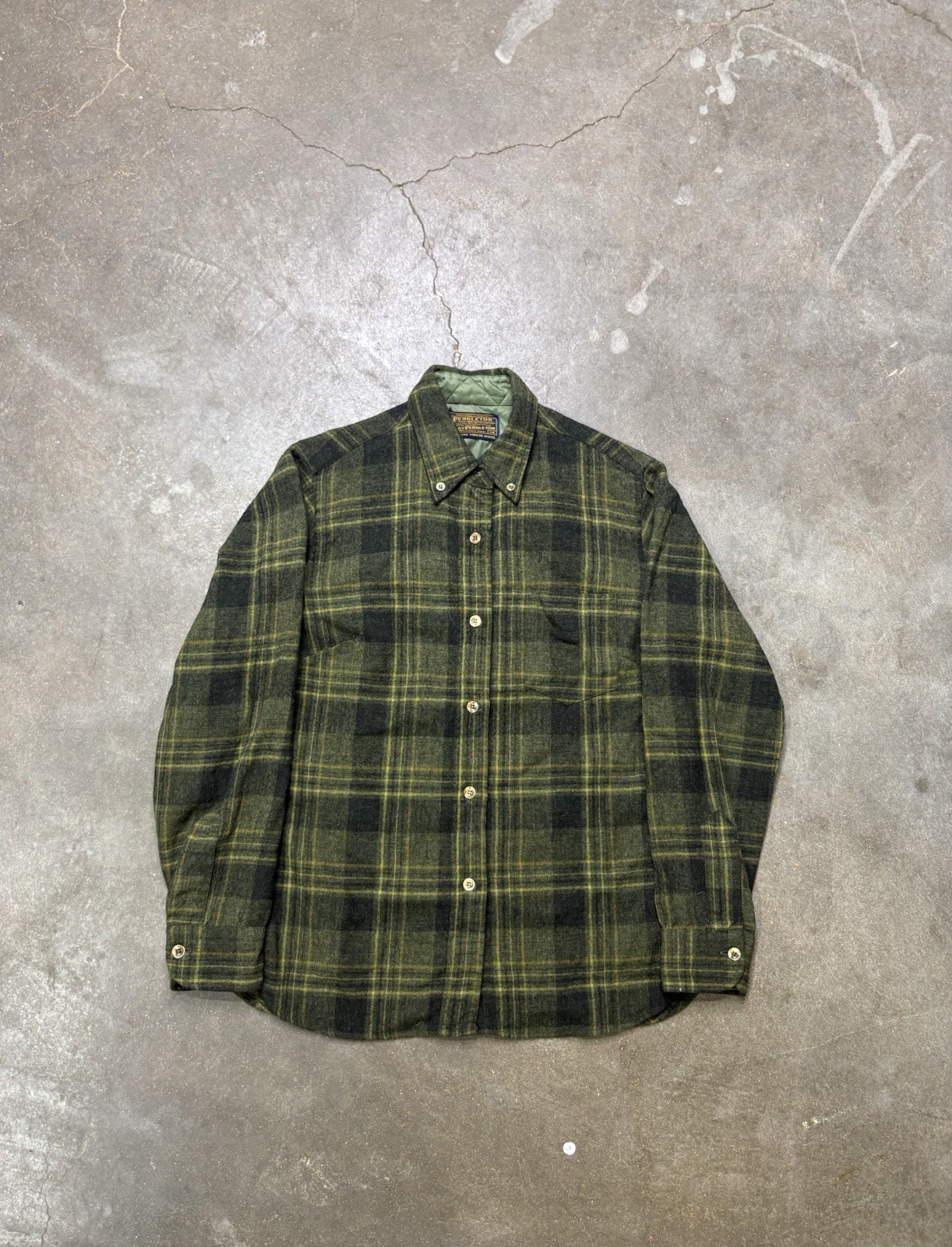 Women’s Vintage 1970s Green Shadow Plaid Pendleton Flannel Shirt Lady Pendleton
