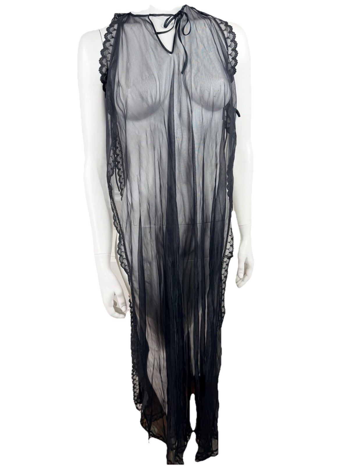 Vtg Fredrick’s Of Hollywood Nightgown Black Long Lace Lingerie Sexy sheer gown