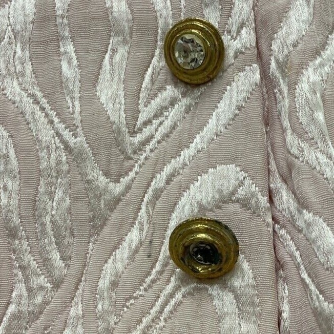 Vtg 60s Feather Cuff Brocade MOD Mini Cocktail Dress Buttons Small MCM Madmen