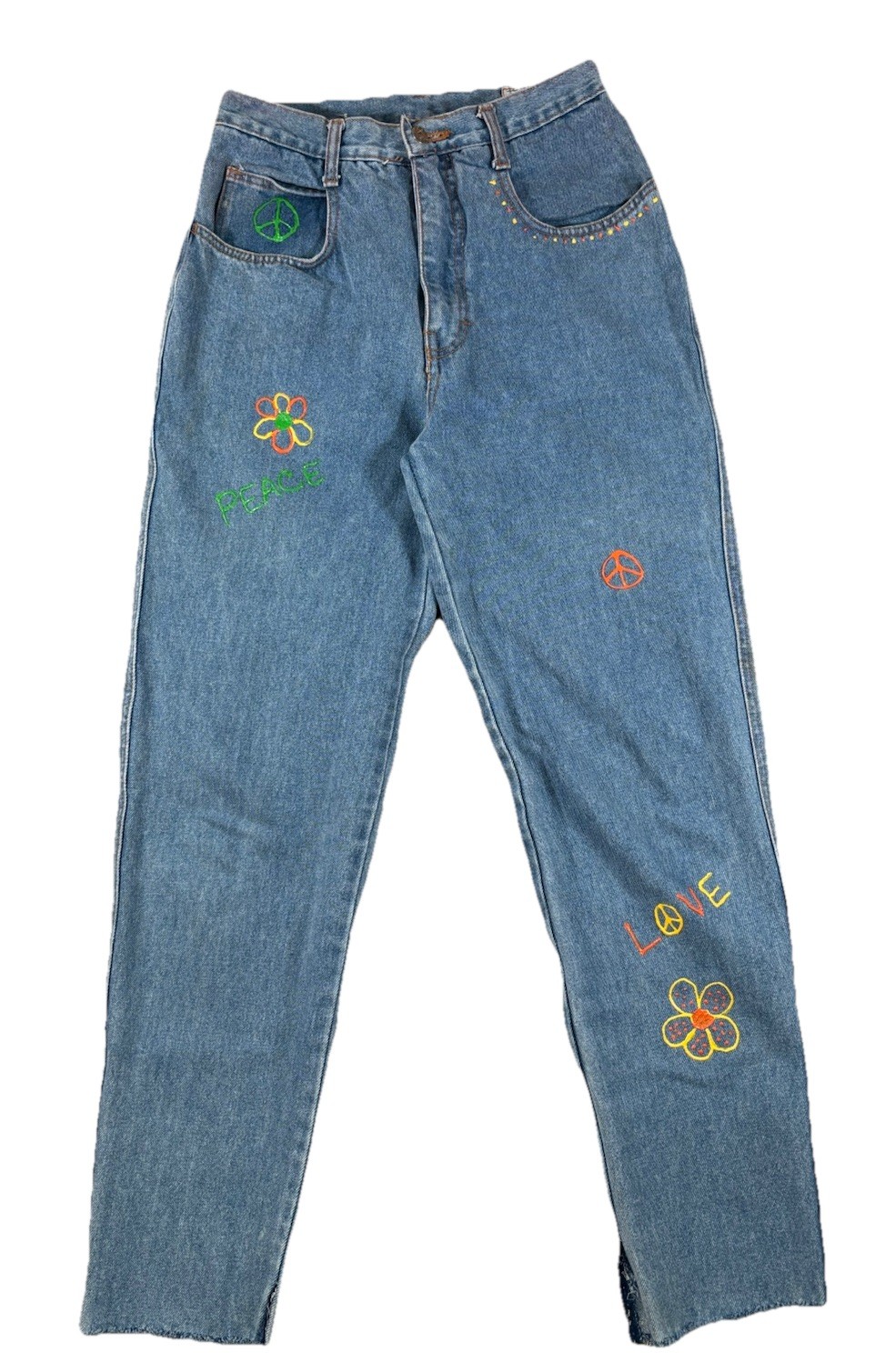 Vintage Ever Blue Womens Jeans W/ Puffy Paint Medium Wash Straight Leg Denim 90s