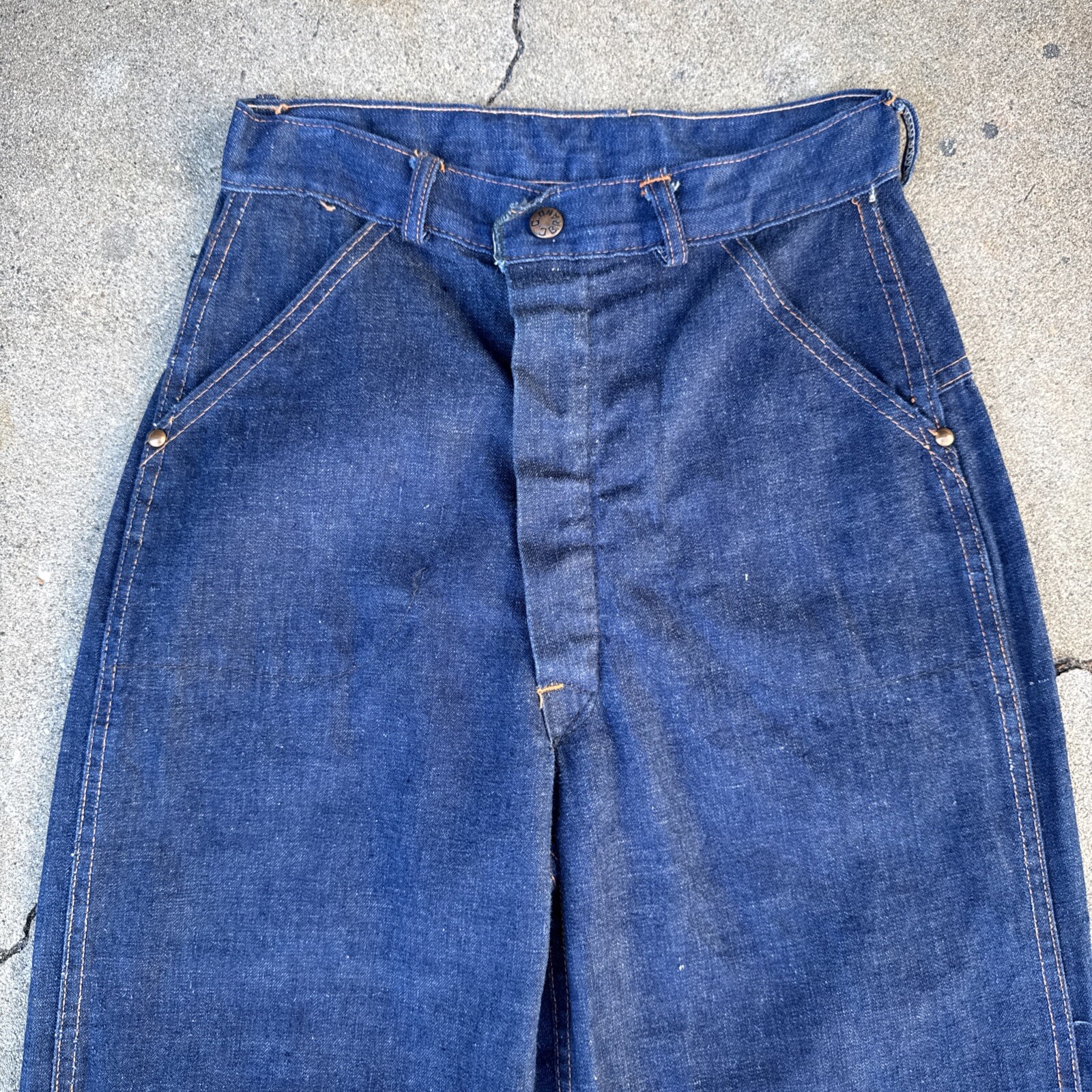 Vintage 1940s 1950s Denim Pants High Waist Jeans Dungaree Sportswear Western