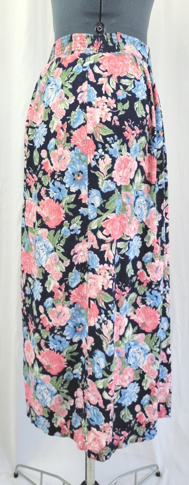 Vtg Van Heusen for Her Blue Floral Skirt w Front Band & Elastic Back Size 10