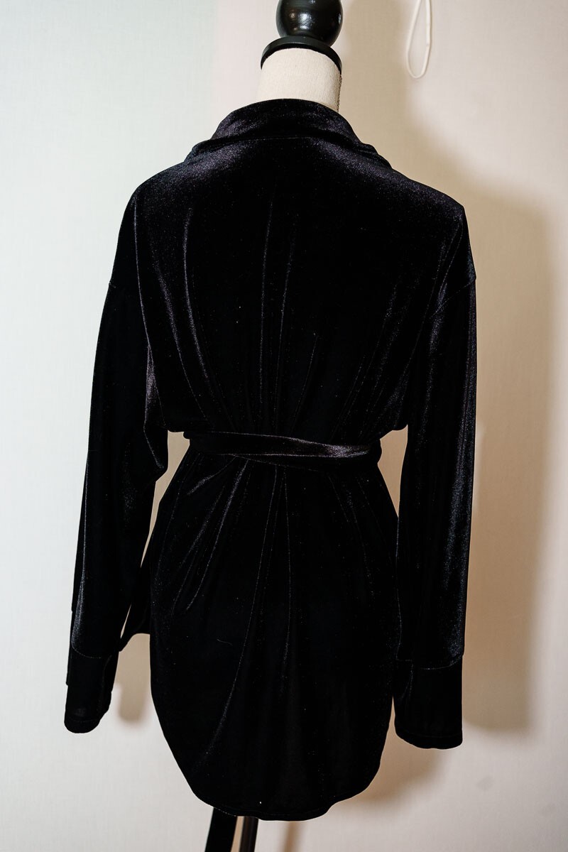VTG Harve Bernard womens 8 black velvet wrap tunic blouse mini dress witchy goth