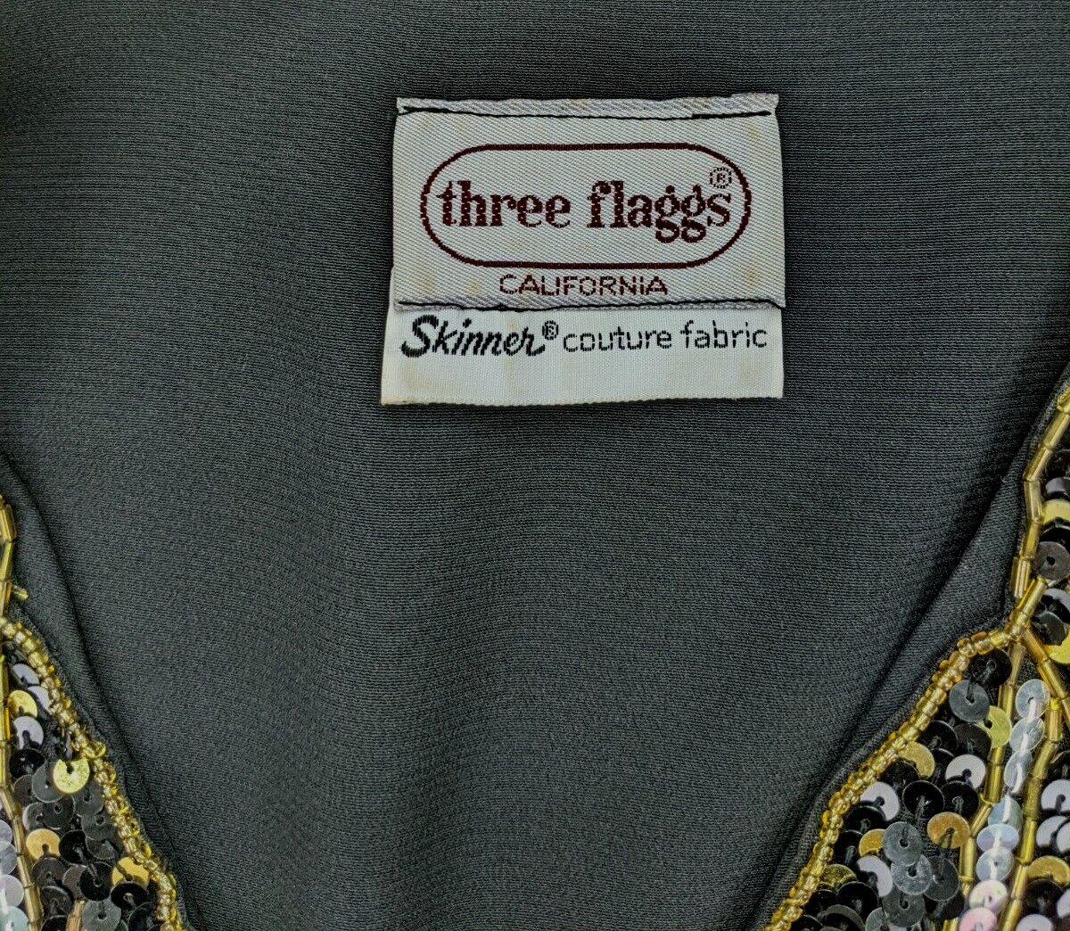 Vintage 80s Top Three Flaggs Size 16 Black Long Sleeve Sequins