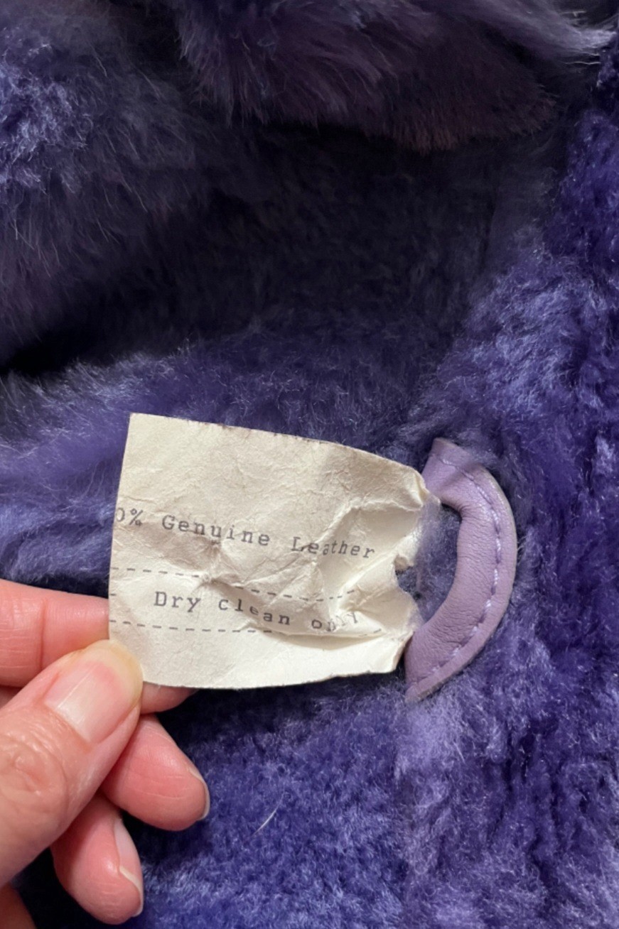 Vintage GIANNI VERSACE Purple Leather & Faux Fur Oversized Long Coat, Signed