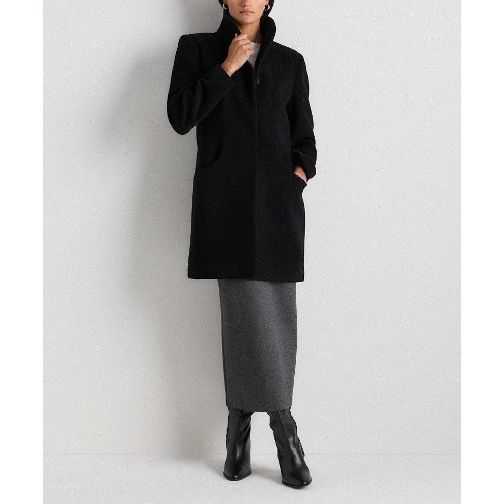 Quince Womens XS NWOT Wool Cashmere Cocoon Coat Black Shawl Collar Horn Buttons