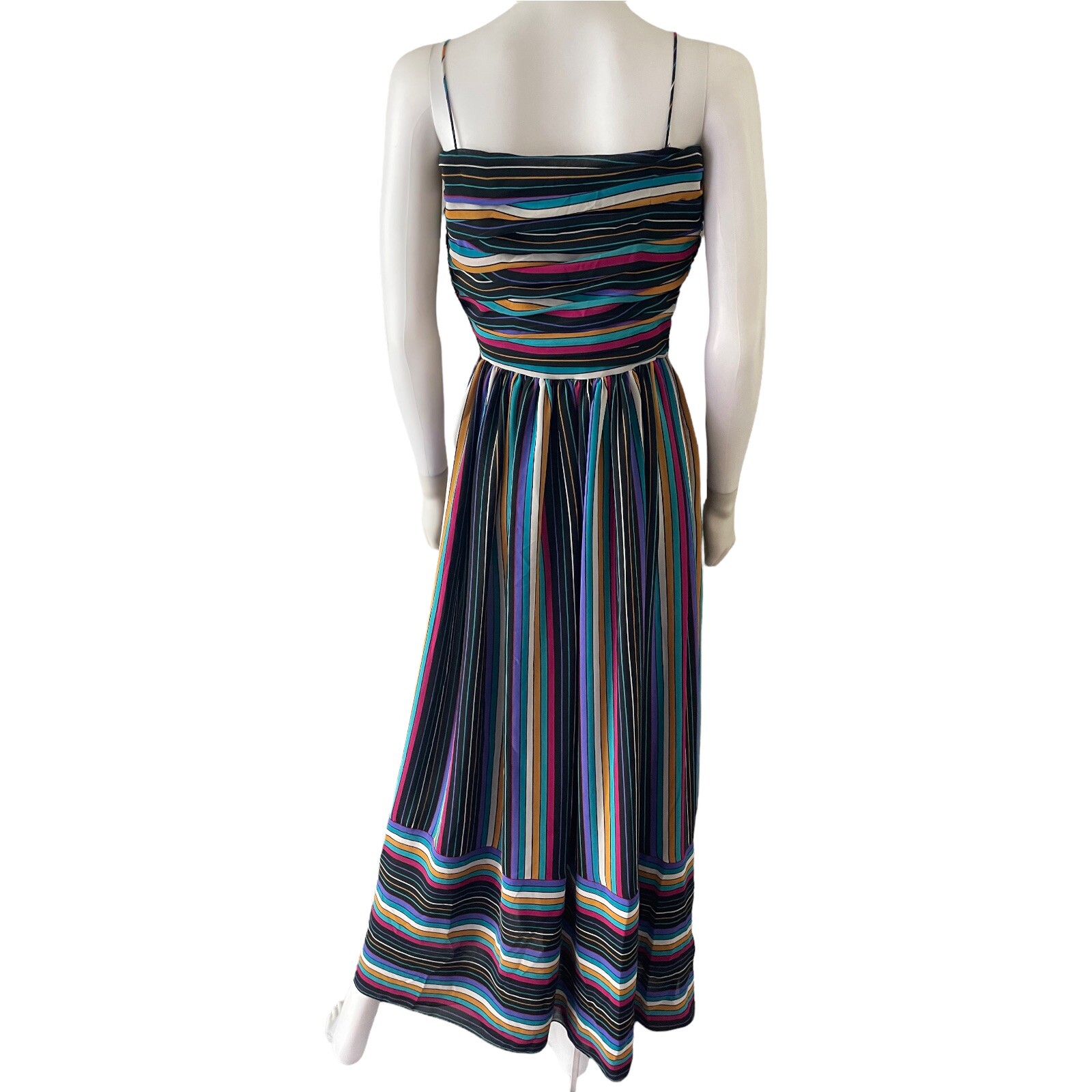 Vintage 70s 80s Bill Blass Dress, S/M Rainbow Striped Maxi