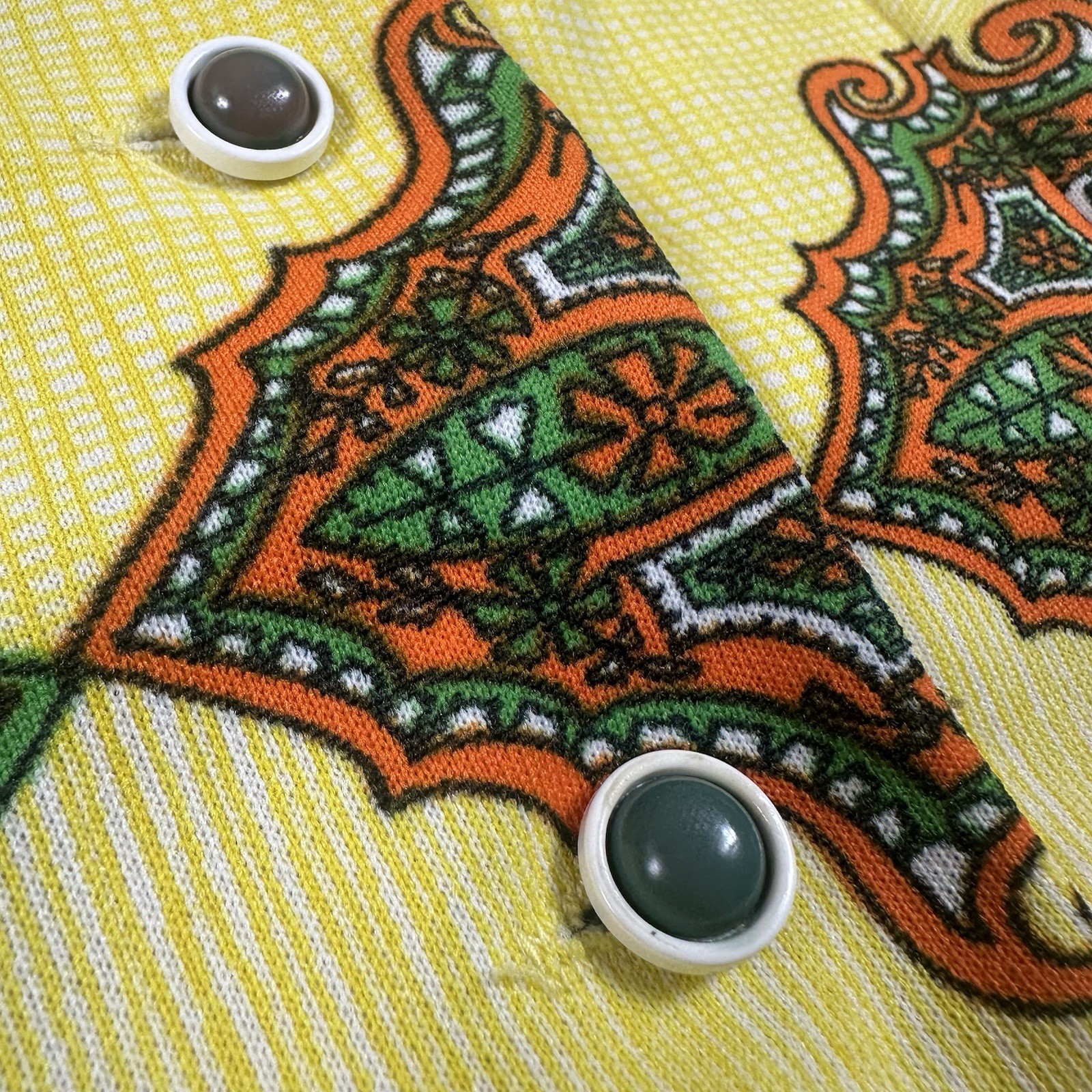 Vintage 1970s Women’s Top Button Front Blouse Yellow Green Groovy Large