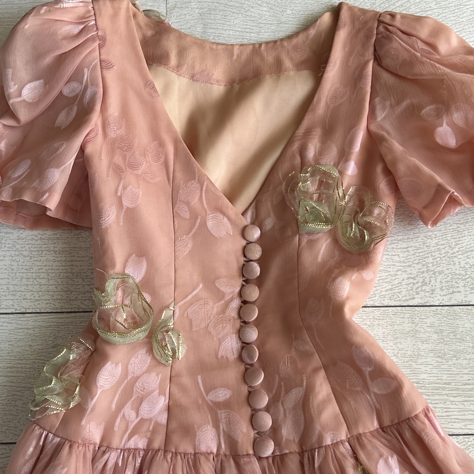 Milo Dallas Boston Vintage 1970s Couture Party Dress XS Pink Tulle Rosettes EUC