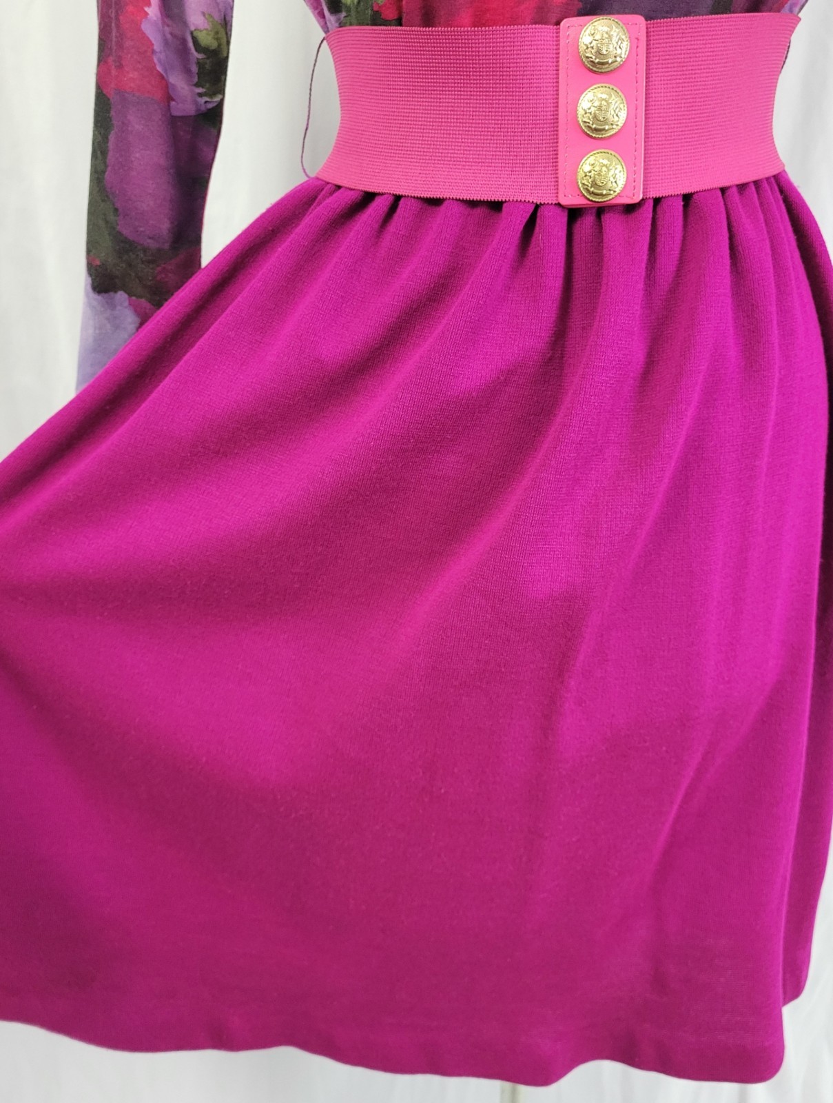 Vintage EJM Petites Pink/Purple/Green Floral Top w Magenta Skirt Size 6P