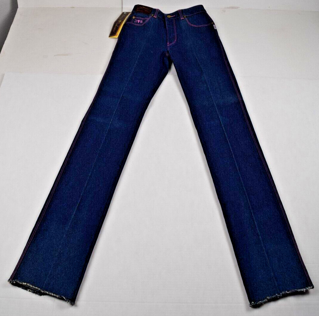 Vintage Sergio Valente Jeans Size S/M 70s Dark Wash Pink Stitch Straight Leg NWT