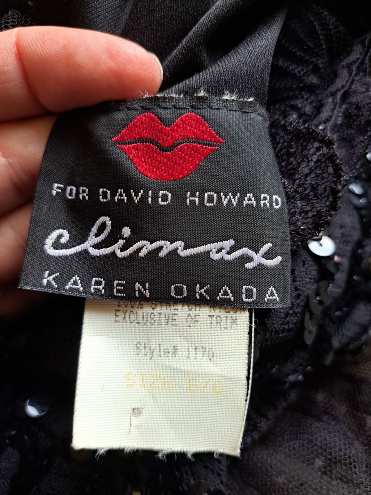 Vintage Karen Okada Climax Black Sequin Tulle Dress Size S 5/6 USA Asymmetrical