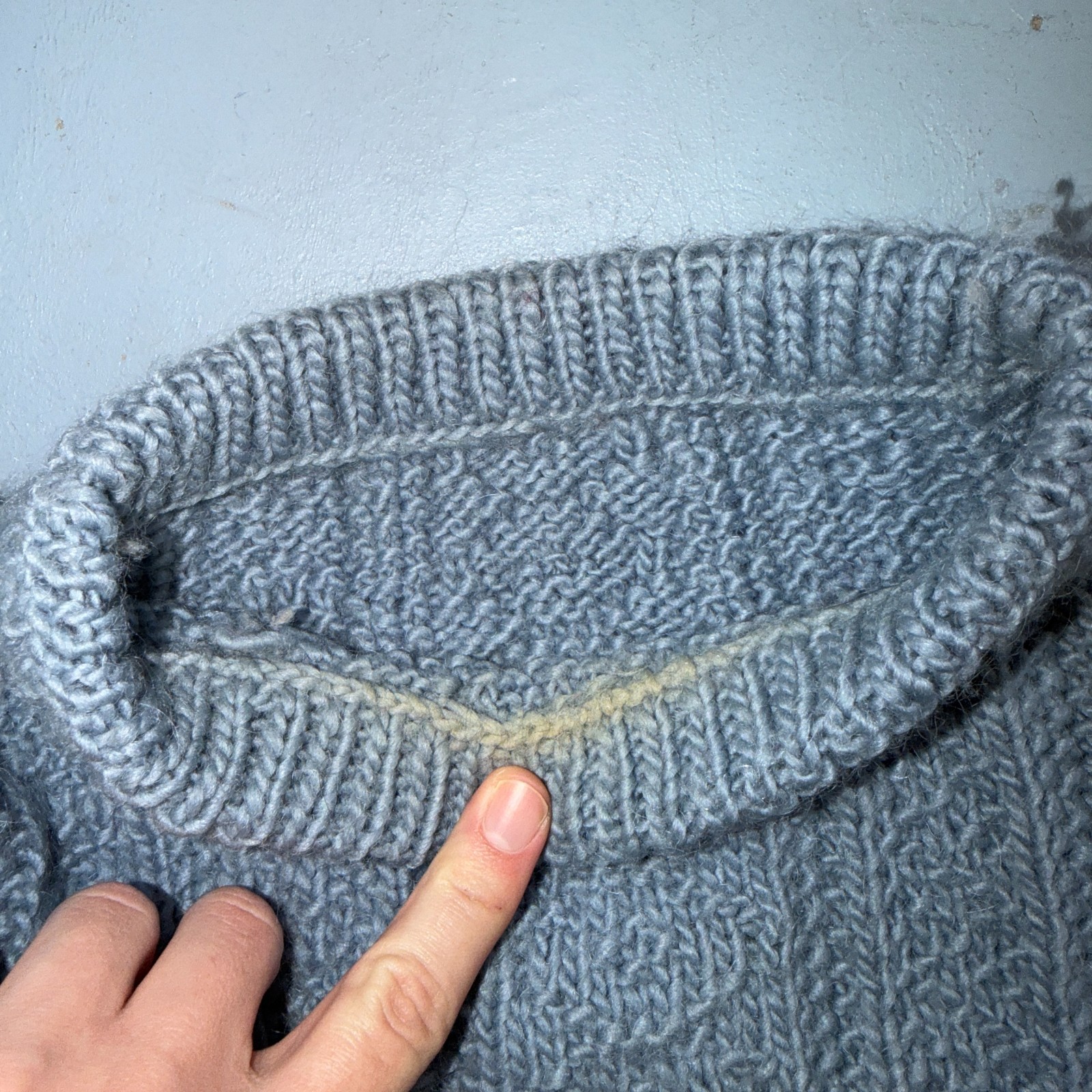 VTG Blue Knitted Isle Sweater Pullover Handmade Knit 60s 70s Grandma core Chic