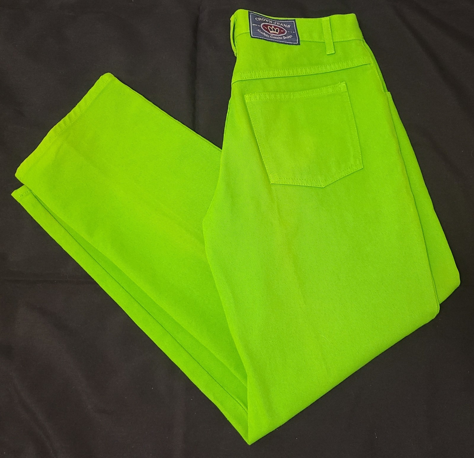 Vtg 90s Crown Jeans (32) Neon Candy Apple Green High Waist Rave Bold Spice Girls