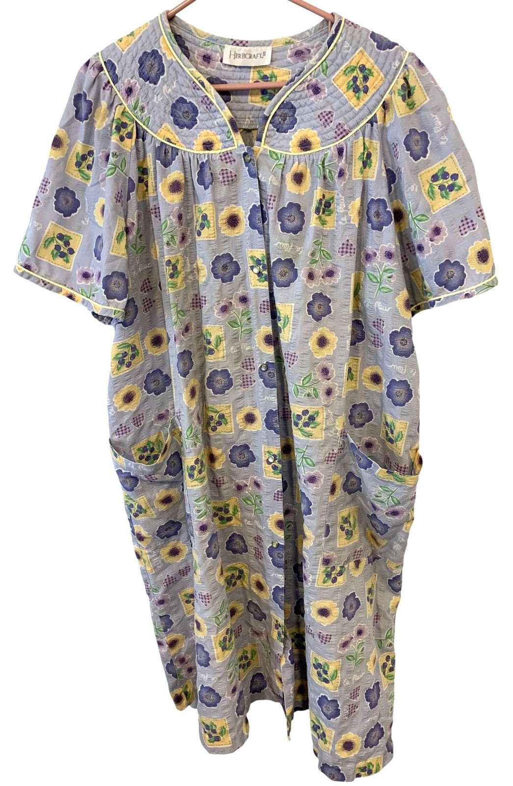 HerbCraft II 53″ House Dress Floral Button Front Pockets Cottage Grannycore