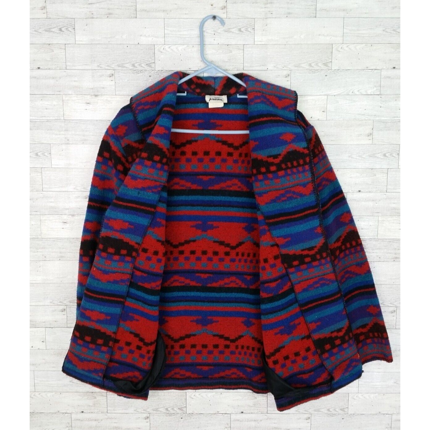 Vintage 80s Jo Hardin Red Blue Southwestern Western Aztec Jacket Coat Size 8