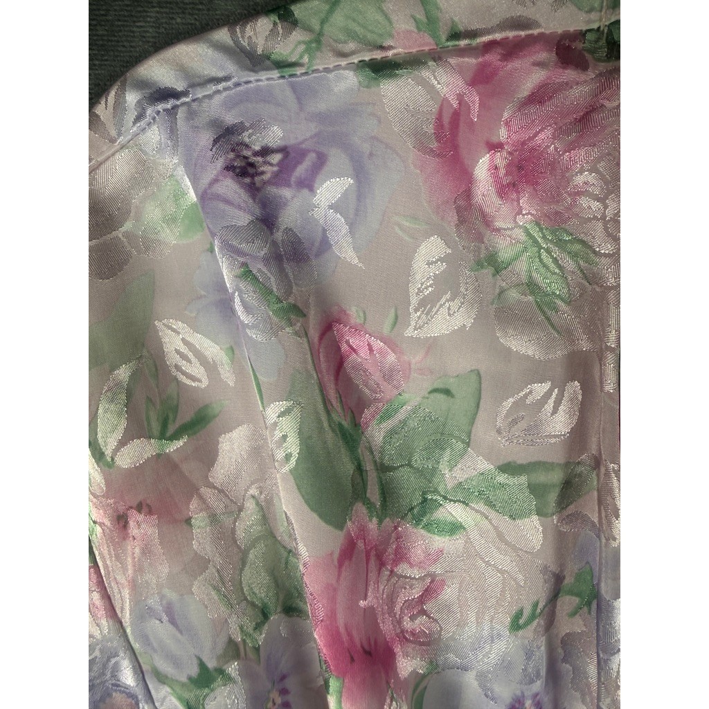 Lanz of Salzburg Robe Women’s Sz S Pink Floral Jacquard Satin Vintage USA