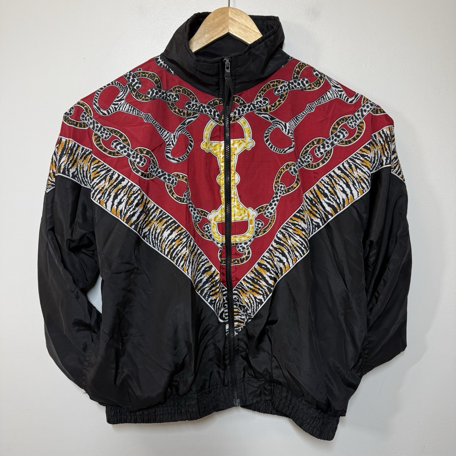 Vintage 90s Argee Sports Windbreaker Jacket Large Chain Horse Bit Tiger Print