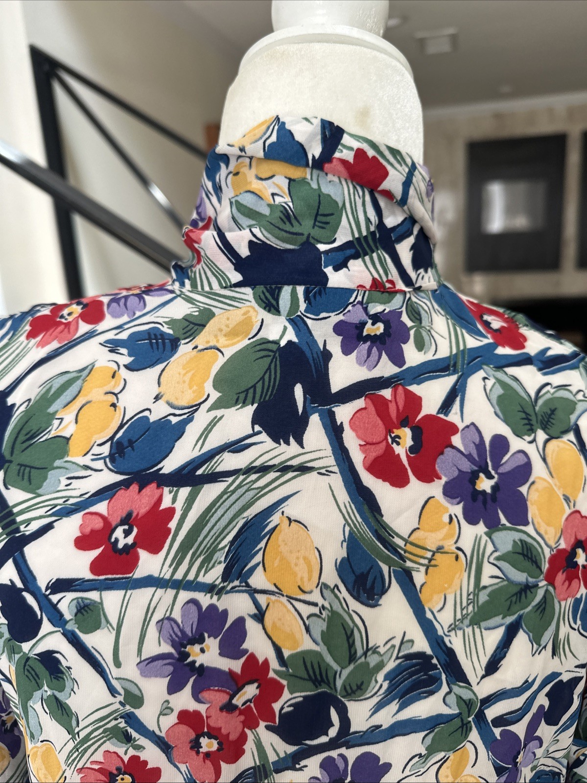 Norma Kamali 80s Floral Print Rayon High Low Long Dress Pussy Bow Keyhole Neck S
