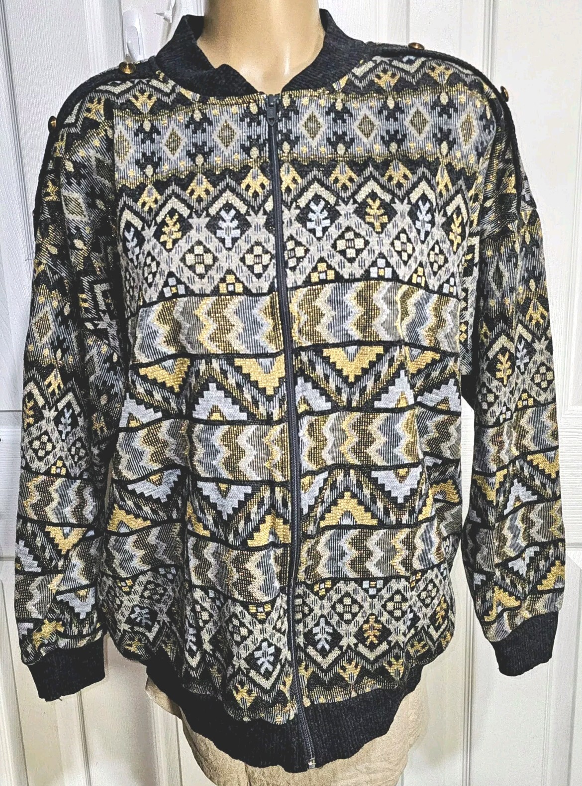 Periphery Kathleen Usherwood Nieman Marcus Vtg 80s Metallic Knit Zipper Top Sz L