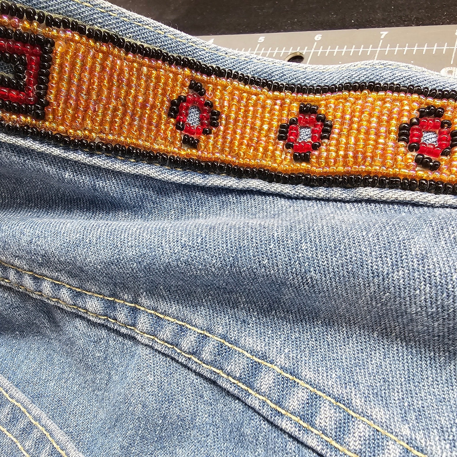 Democracy Vintage Beaded Jeans Women Size 14 Blue Y2K Cottage Boho Western Indie