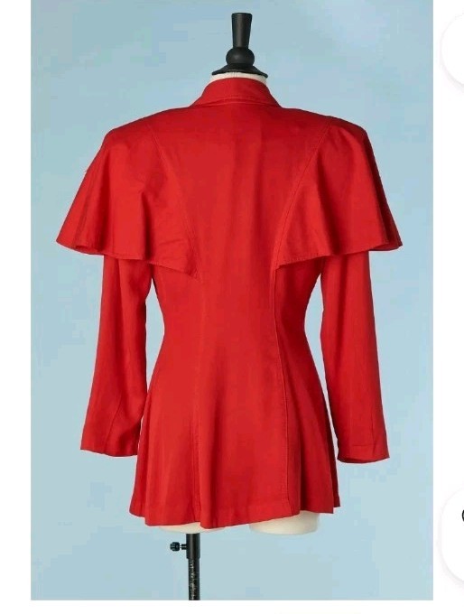 Vtg 80’S IIF Red Glam Pantsuit Sz 10 Mini Cape Jacket & Pants Statement Emblshd