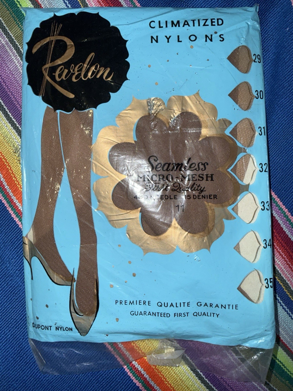 VINTAGE REVELON DUPONT NYLON GARTER STOCKINGS SEAMLESS MICRO-MESH SHEER 11/C-35”