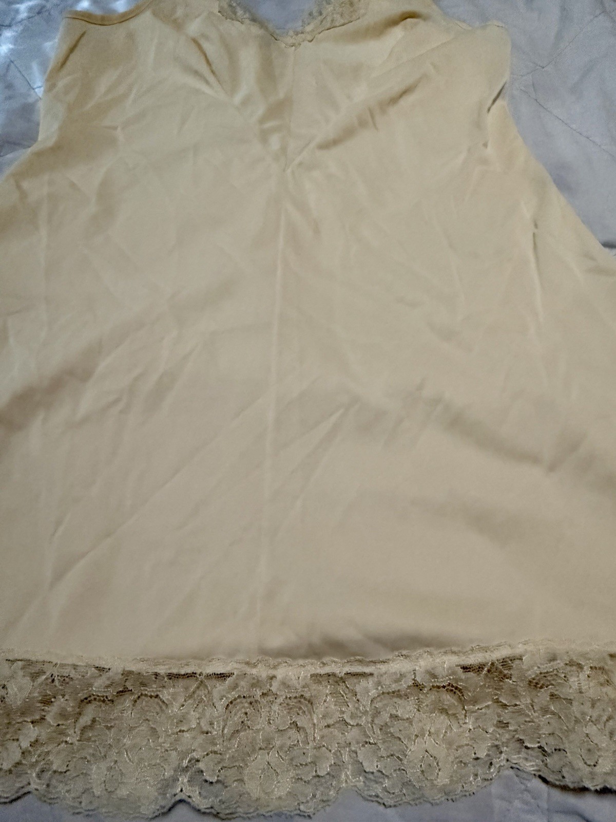 Vintage Bendon NZ Short Full Slip Beige Nylon Lace Trim Size 35 (90 cm) Stretch