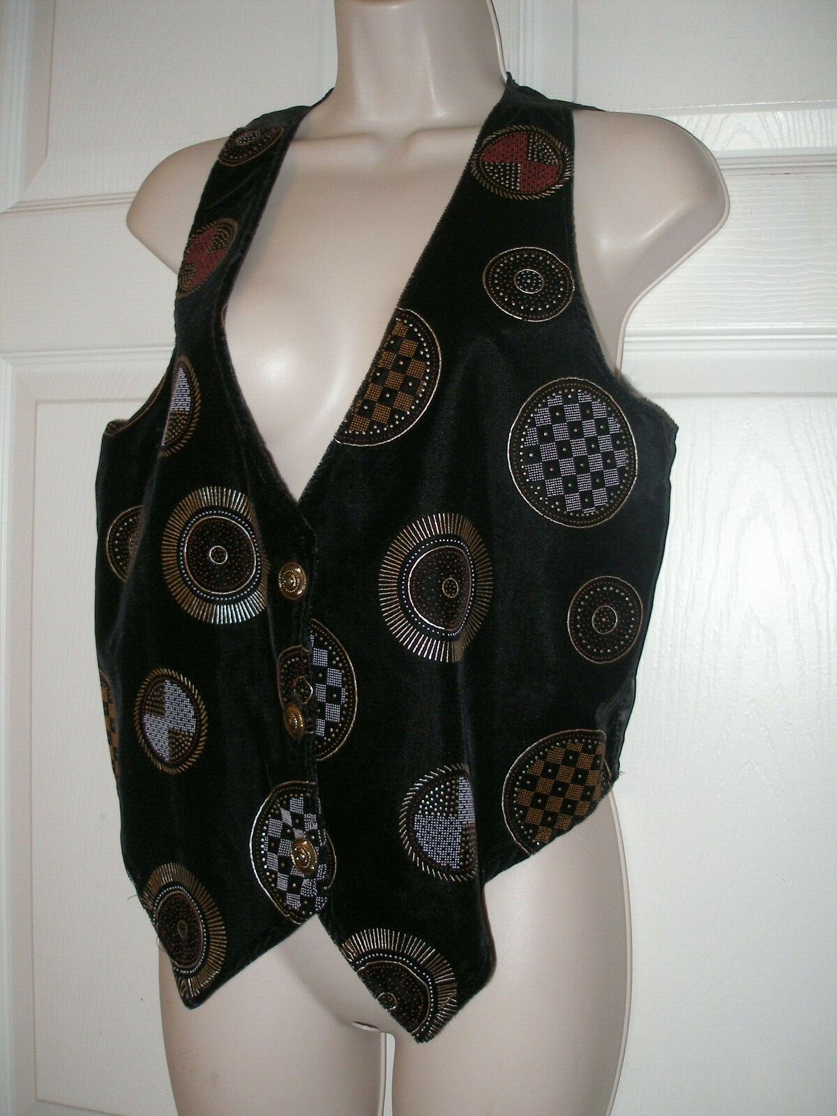 TR Bentley Vintage Small Velvet Black Vest Gold Metallic Circular Decals