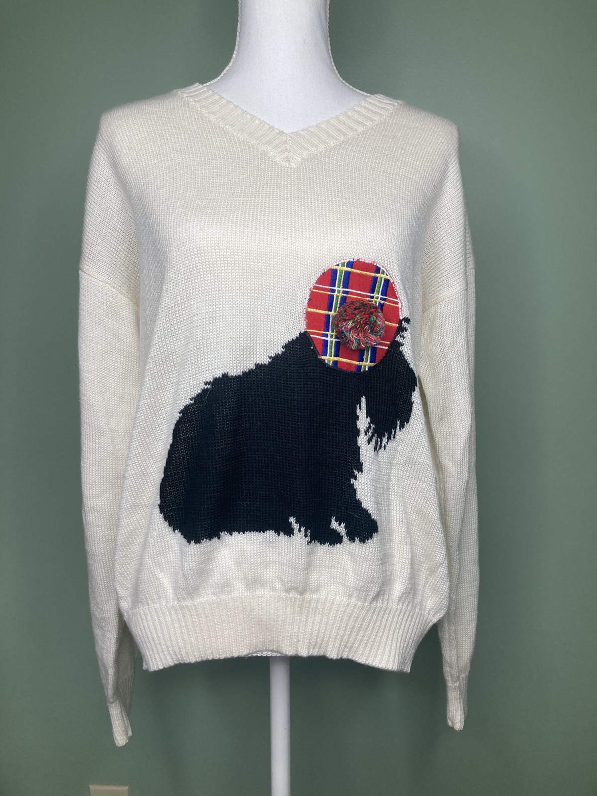 Vintage Cyn Les Shirlee Womens V Neck Sweater Scottie 1960s Size Medium M
