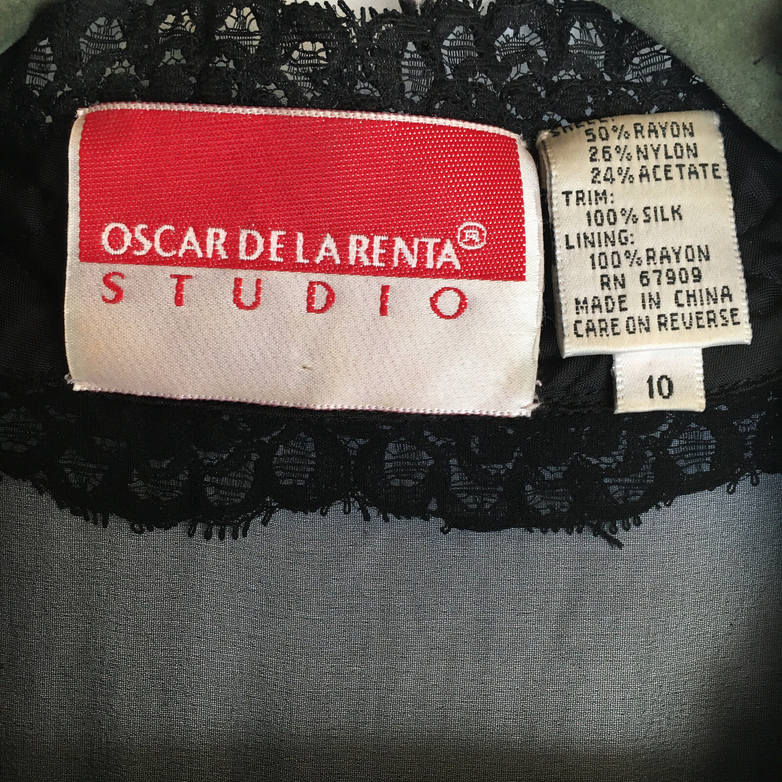 Oscar De La Renta VTG Studio SZ 10 Rose Lace Black Dress w/ Sheer Back & Sleeves