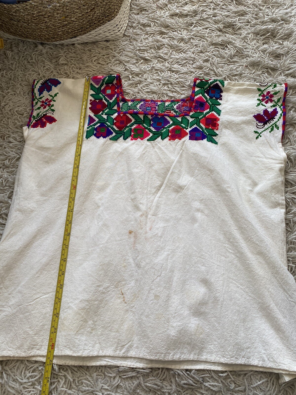 Vintage Peasant Top Hungarian Blouse Authentic Embroidered Cotton Large
