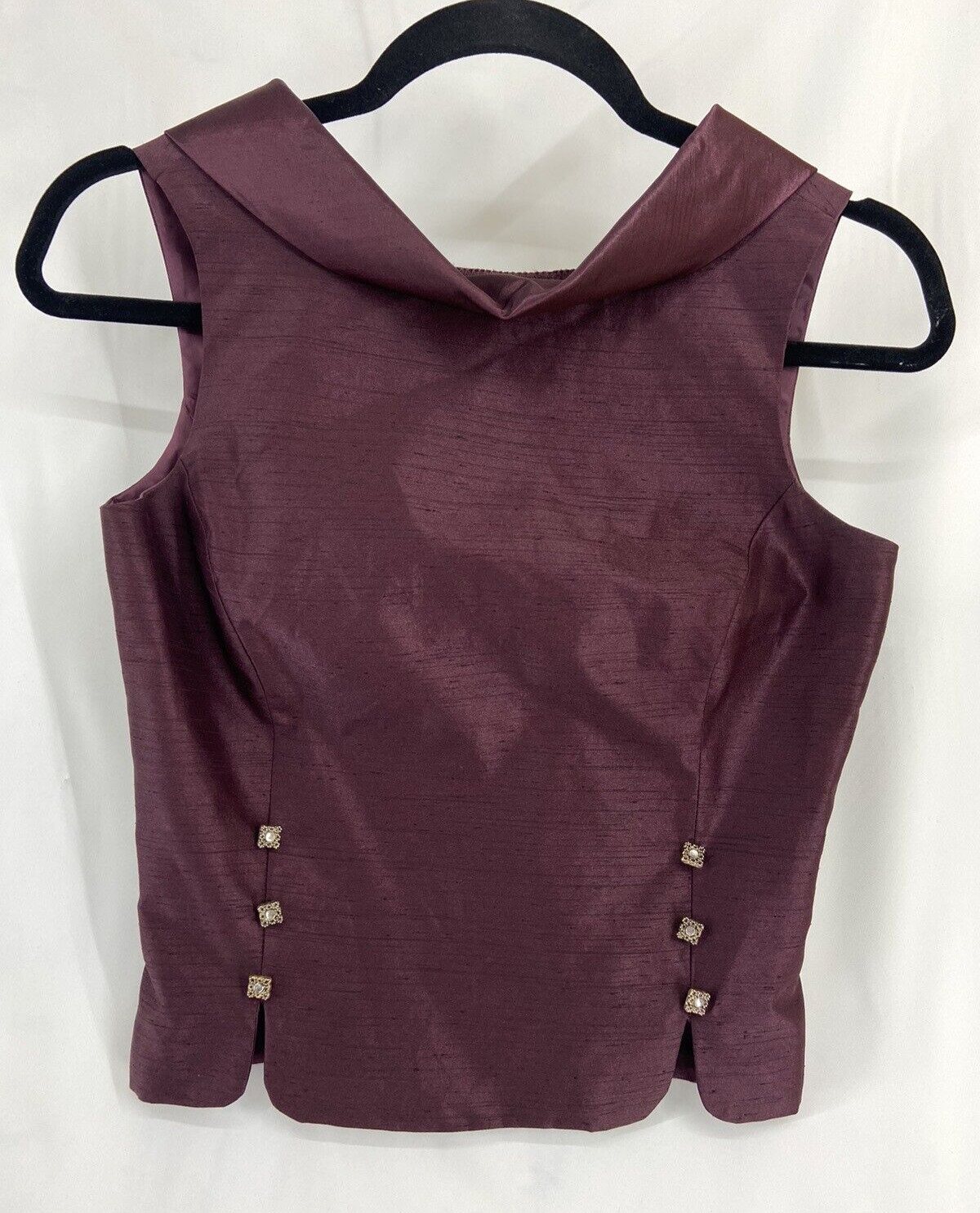 Vintage 2 Piece Top & Skirt XS Women’s Purple Plum Tafetta Rhinestone Sleeveless