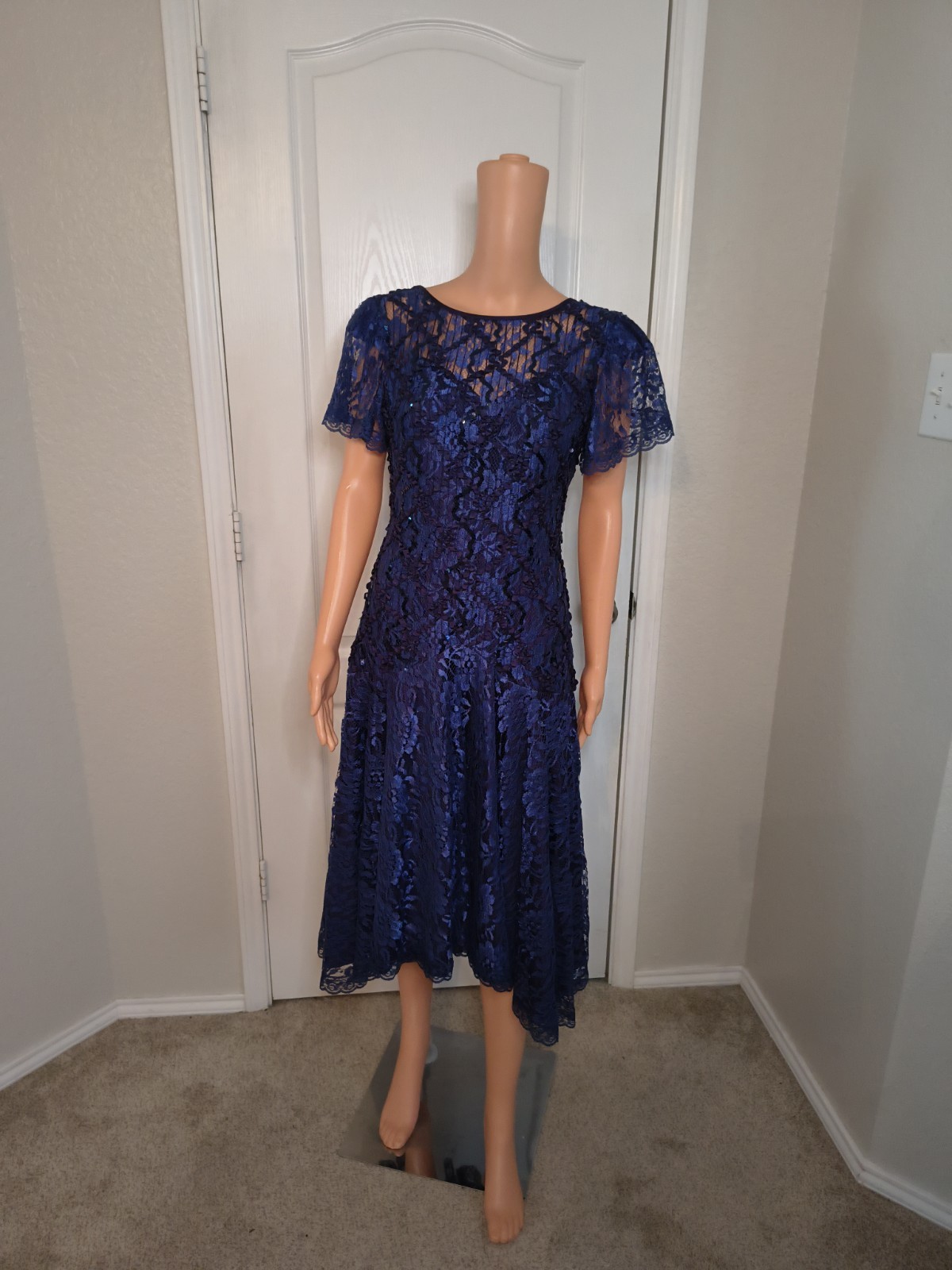 Vintage 80s Lace Drop Waist Dress Size 6 – Artsy Festival Sparkly Glam -DP29
