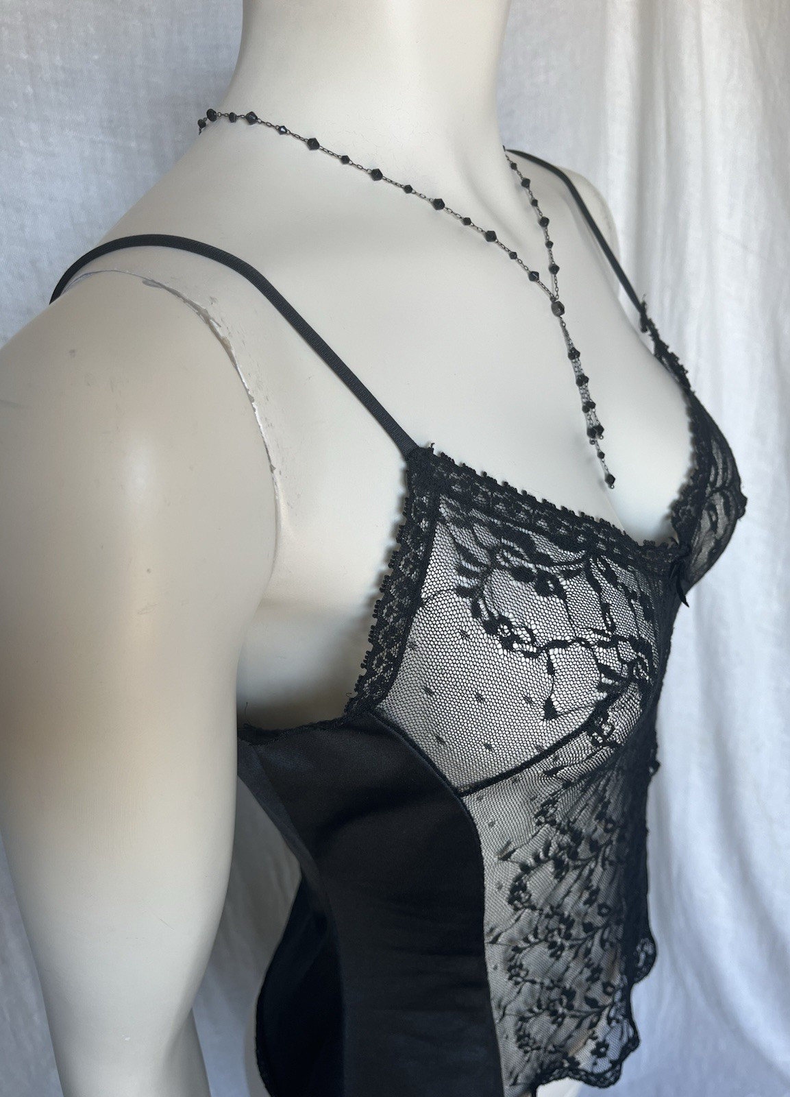 Vintage Lace Camisole Slip Top Black Sexy Evening Gothic Romantic 70s Lingerie M