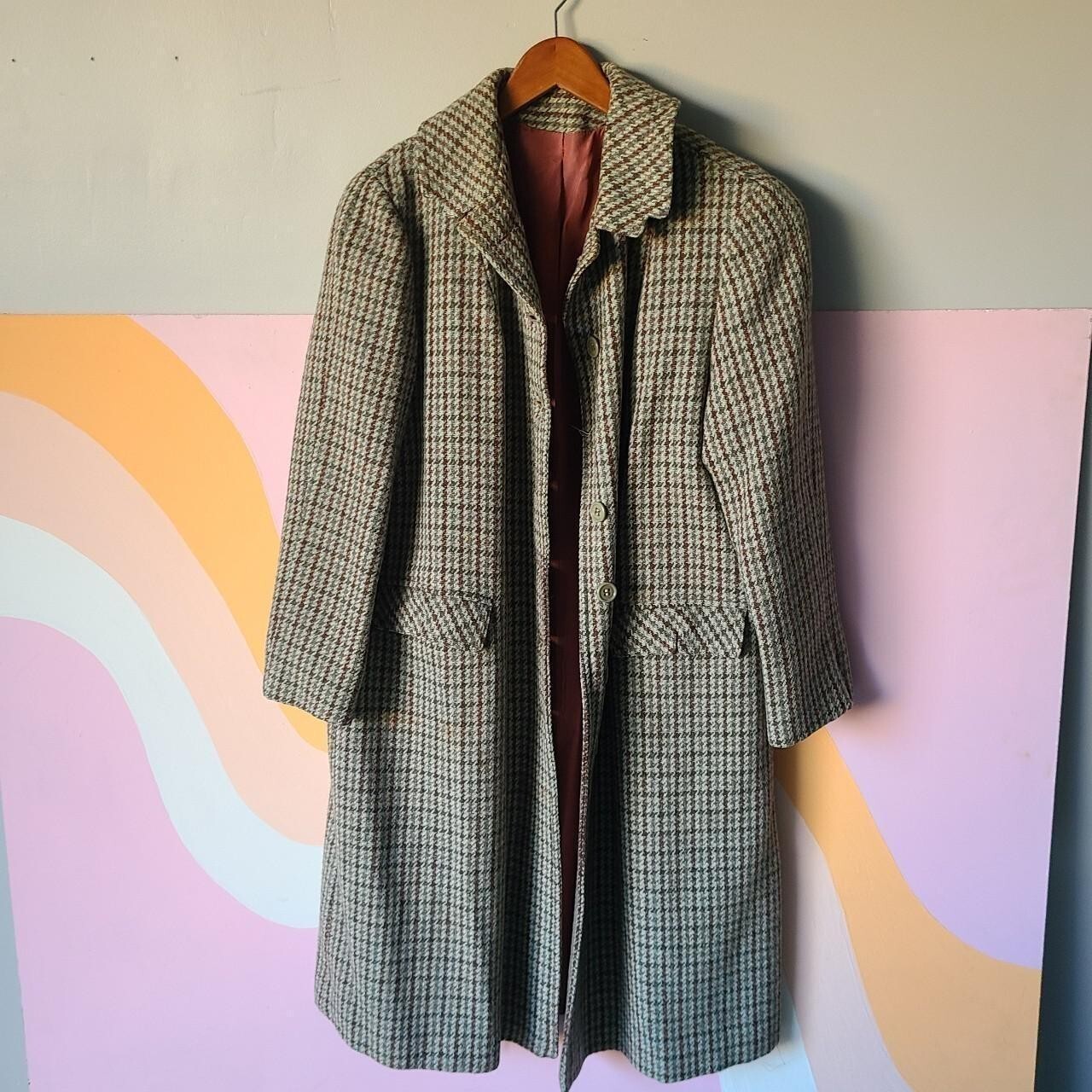 Vtg 60s Harris Tweed Green Wool Coat Women’s 14, AS IS *