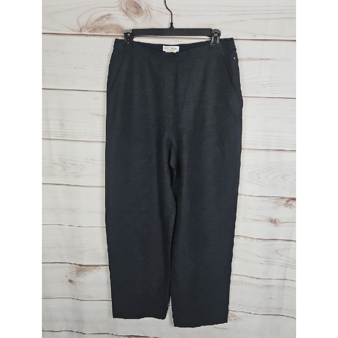 Vintage Giorgio Armani Le Collezioni Wide Leg Trousers Womens 10 Navy Silk Linen