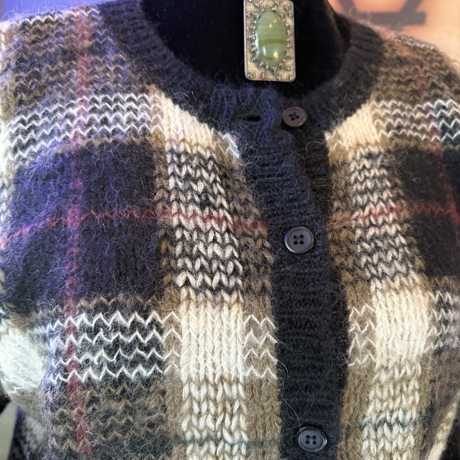 Vintage 90s Paul Harris Design Mohair Tartan Plaid Cardigan Size M