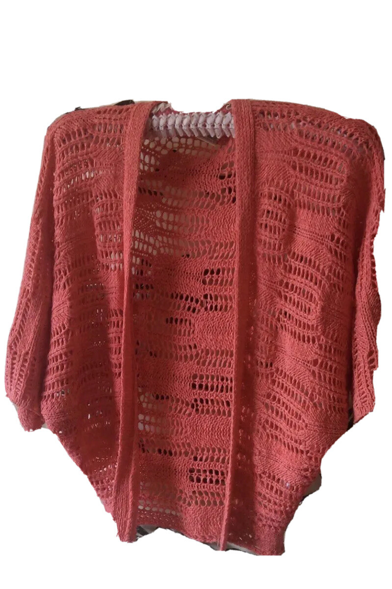 Vintage WestCo Acrylic Nylon Salmon Ladies Crochet Cardigan Size L great condit.