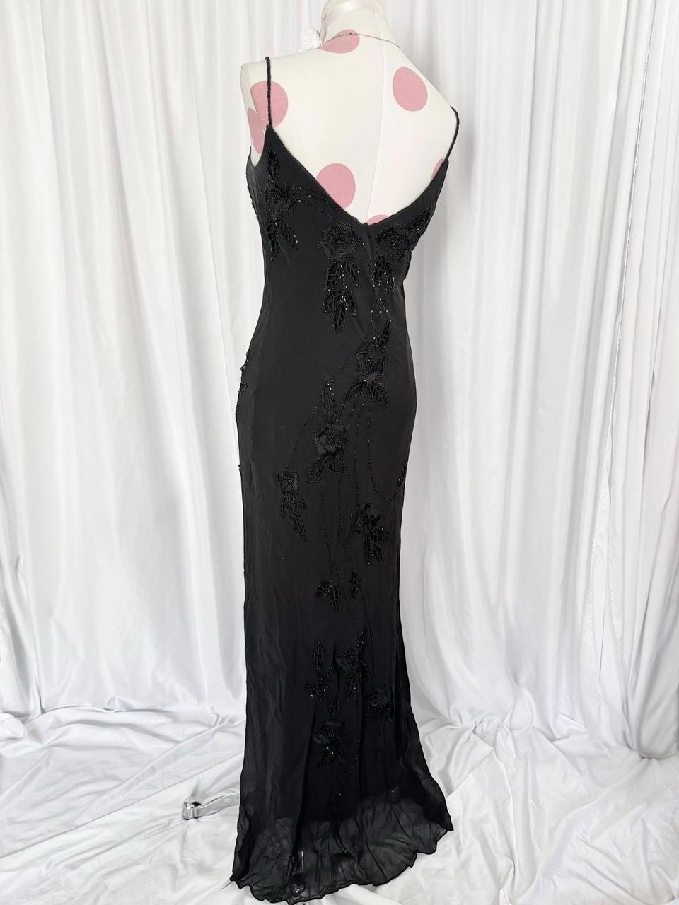 Vintage Sue Wong Black Floral Rose Fairy Beaded Sequin Silk Formal Gown Dress 6