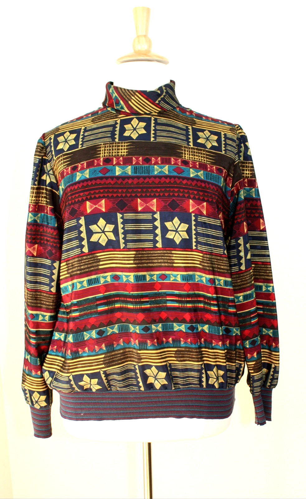 VTG Ms. ROSS Casual Top / Blouse LS ~ Navy Magenta Yellow Southwestern ~ 22W #02