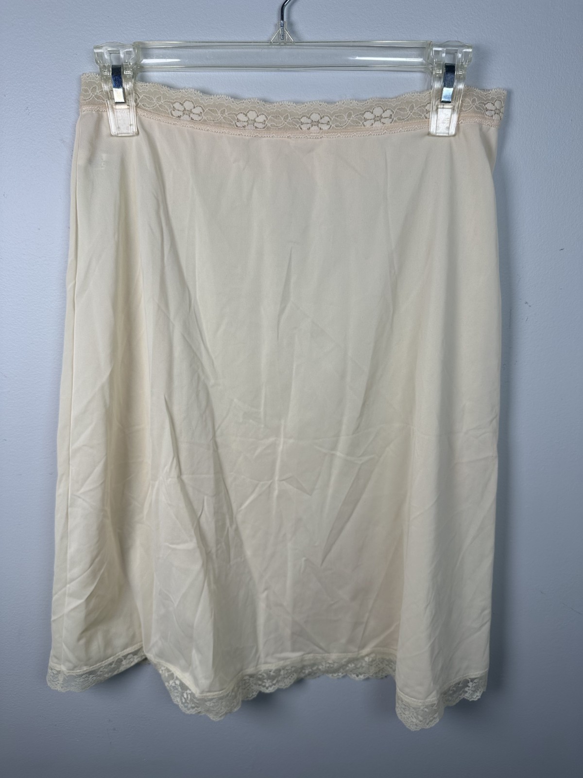 Vintage Shadowline Small 1/2 Slip Womens Cream Nylon Lace Skirt Pull On USA Made