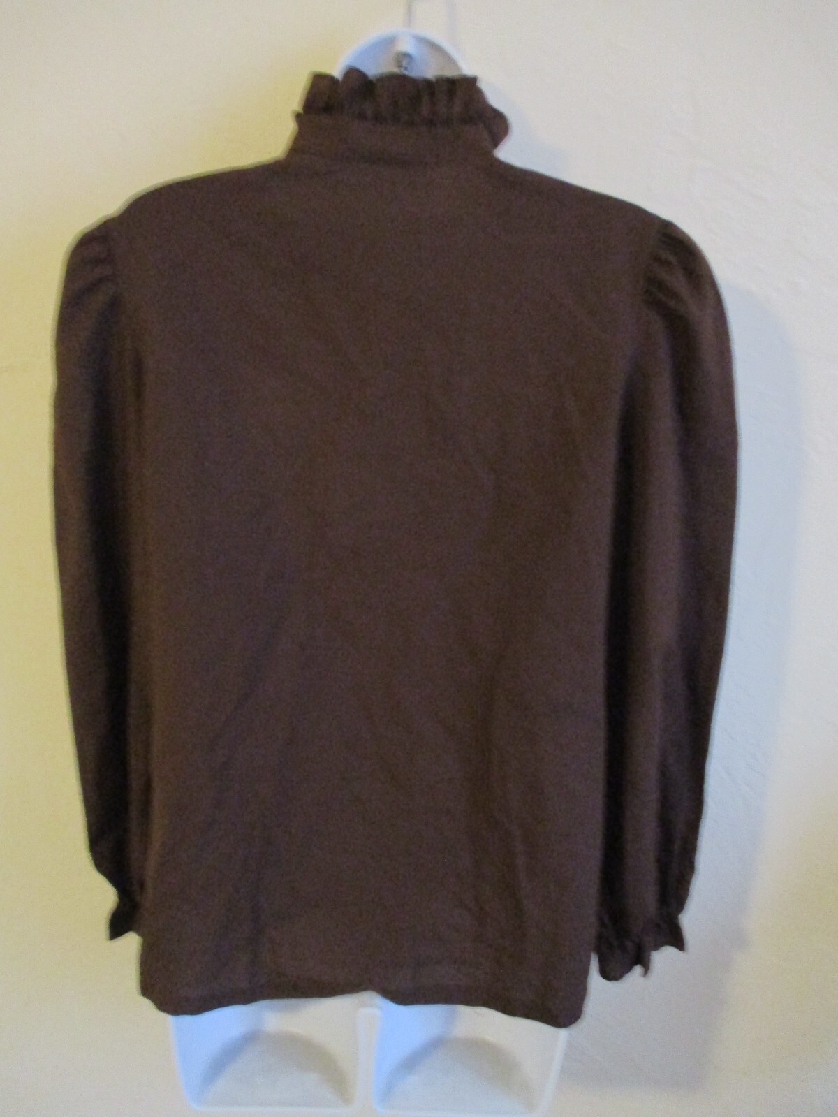 VTG Lucky Winner Blouse Size 11 / 12 Brown Ruffled High Victorian Style Neckline