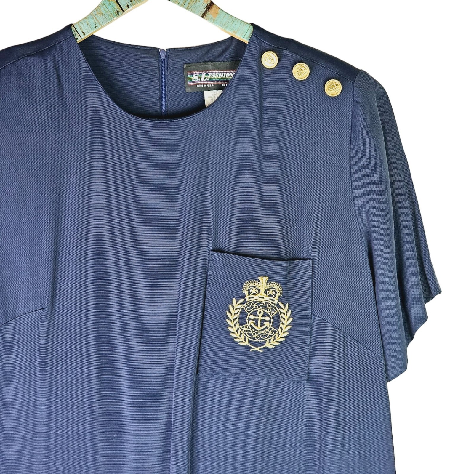 Vintage 90’s S.L. Fashions Crested Pocket Button Pleated Drop Waist Dress, 18WP