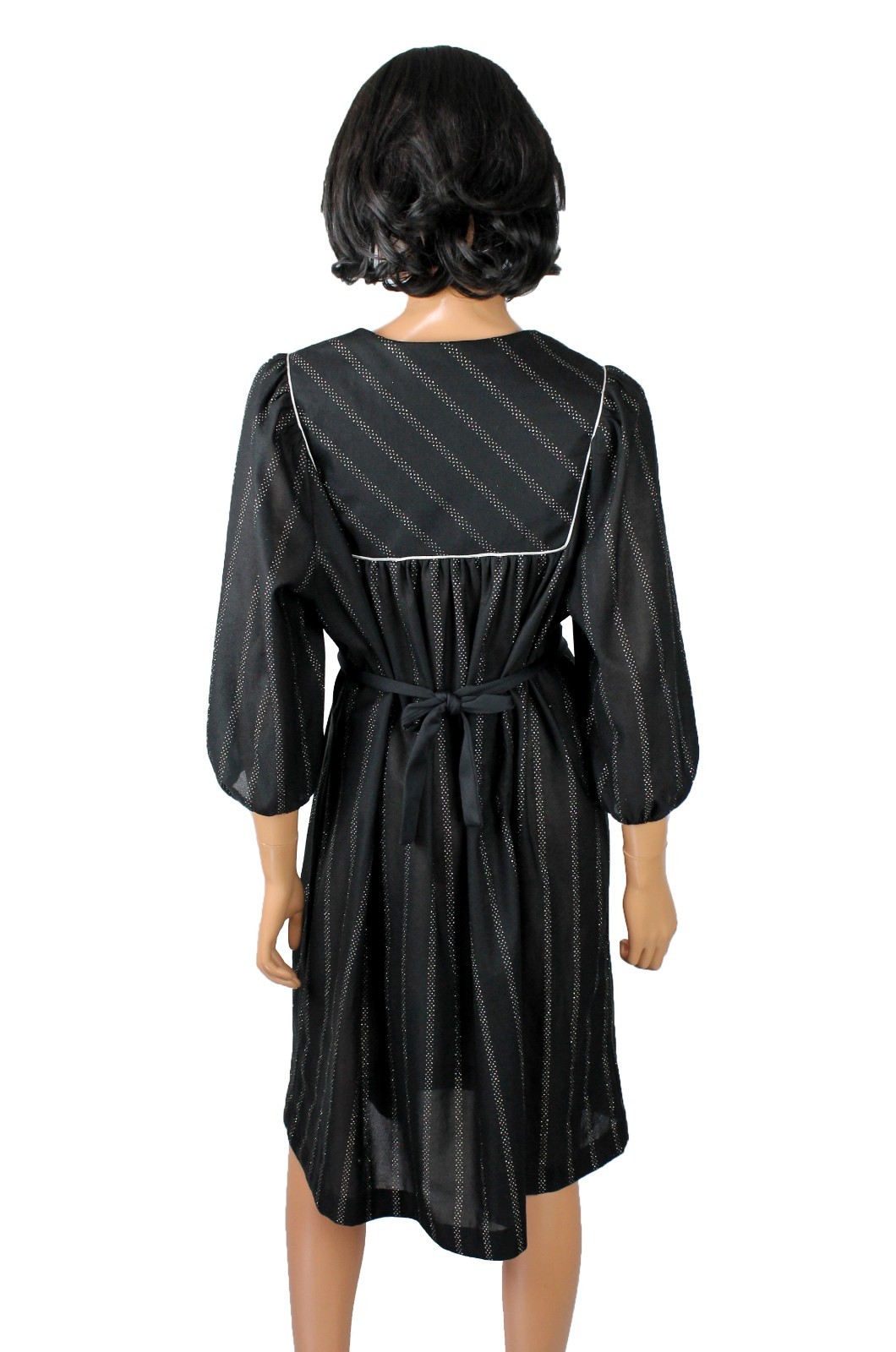 80s Cocktail Dress XL Black Stretchy Sparkly Silver Glitter Stripe Shift Tent